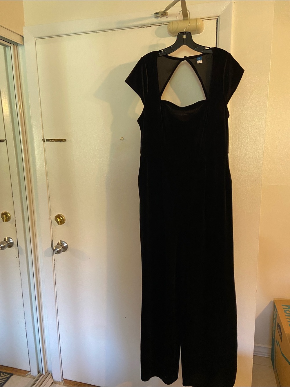 Old Navy Black Velvet Backless Jumpsuit with Keyhole Back
